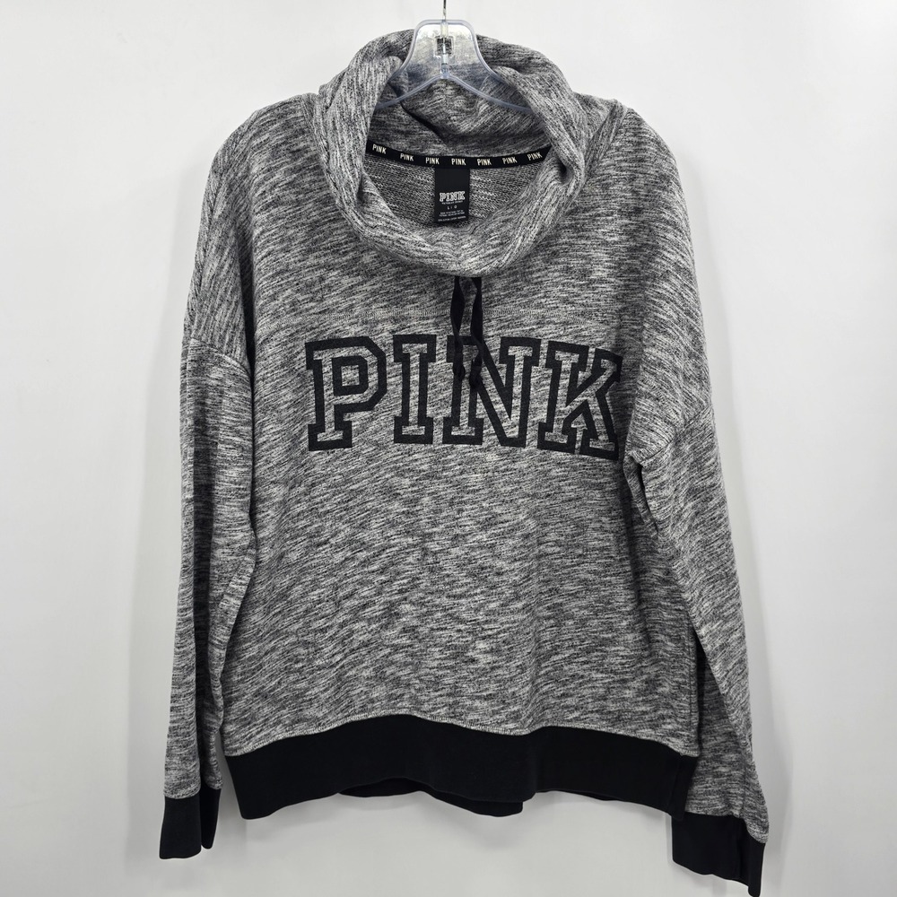 VS PINK Victoria's Secret Sweatshirt Womens Large Gray‎ Marl Cowl Neck Pullover